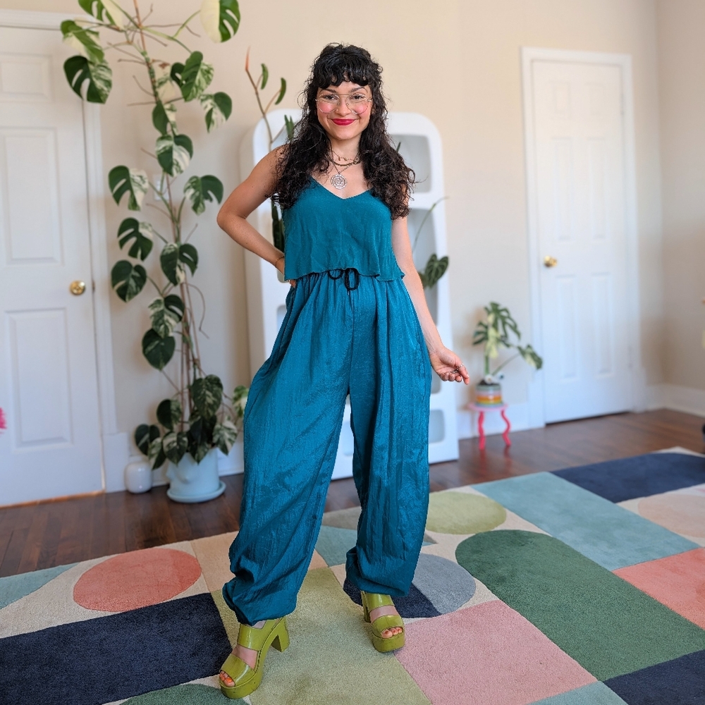 Basic Editions Teal Windbreaker Pants - image 2